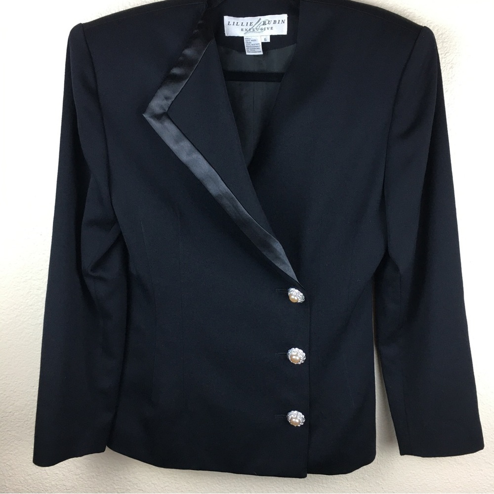 Lillie Rubin Exclusive Women's Wool Faux Pearl Rhinestone Buttons Jacket Size 6